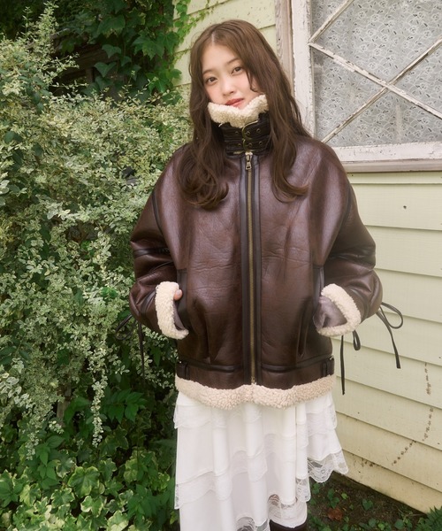 マルチウェイヴィンテージレザーライクボアジャケット（ブルゾン