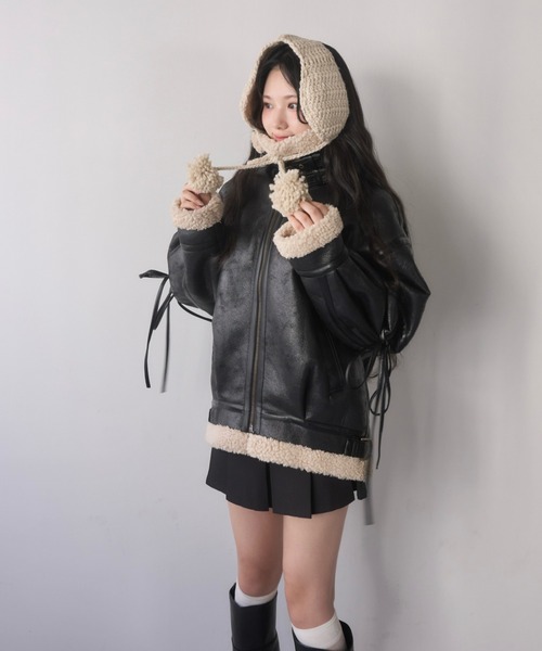 マルチウェイヴィンテージレザーライクボアジャケット（ブルゾン