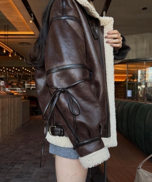 マルチウェイヴィンテージレザーライクボアジャケット（ブルゾン