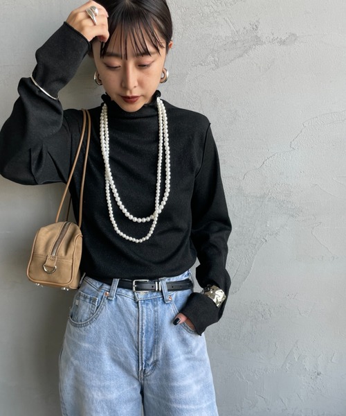 nenom（ネノム）の「[nenom/ネノム] ハイネックラメニットソー（Tシャツ/カットソー・レディース・ブラック/オフホワイト/グレー・F）」の21枚目の写真