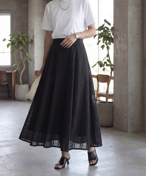 STYLE DELI（スタイルデリ）の「【Kana Oyama×BLK001】シアーチェックスカート／DELI size（スカート・レディース・ホワイト/ブラック/グリーン・01/02）」の3枚目の写真