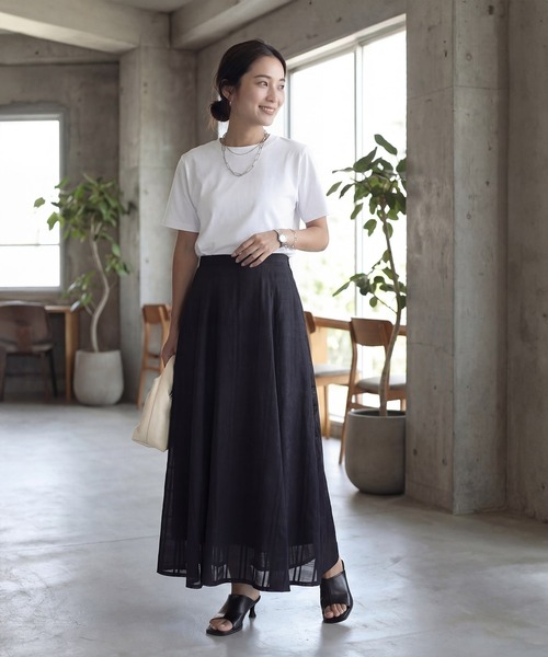 STYLE DELI（スタイルデリ）の「【Kana Oyama×BLK001】シアーチェックスカート／DELI size（スカート・レディース・ホワイト/ブラック/グリーン・01/02）」の4枚目の写真
