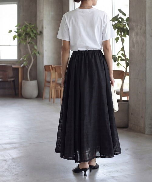 STYLE DELI（スタイルデリ）の「【Kana Oyama×BLK001】シアーチェックスカート／DELI size（スカート・レディース・ホワイト/ブラック/グリーン・01/02）」の6枚目の写真