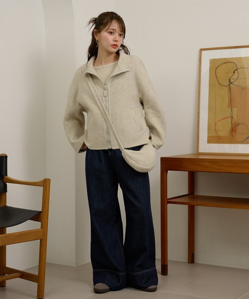 LAULEN（ローレン）の「double pocket zip up short blouson /ダブルポケットジップアップショートブルゾン（ブルゾン・レディース・グレー/チャコールグレー/オートミール・FREE）」の19枚目の写真