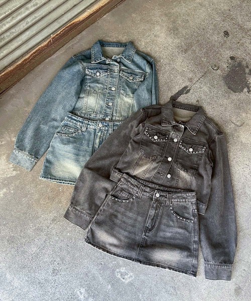 ENVYM(アンビー)の「スタッズデニムミニスカート(デニムスカート・レディース・ブラック/ブルー・MEDIUM/SMALL)」の19枚目の写真