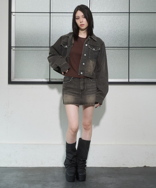 ENVYM(アンビー)の「スタッズデニムミニスカート(デニムスカート・レディース・ブラック/ブルー・MEDIUM/SMALL)」の10枚目の写真