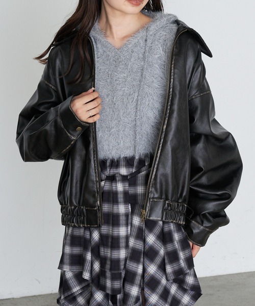 RAY CASSIN（レイカズン）の「レザーブルゾン（ブルゾン・レディース・ベージュ系その他2/ブラウン/ブラック・FREE）」の10枚目の写真