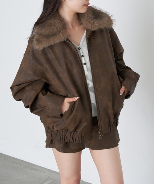 RAY CASSIN（レイカズン）の「レザーブルゾン（ブルゾン・レディース・ベージュ系その他2/ブラウン/ブラック・FREE）」の21枚目の写真