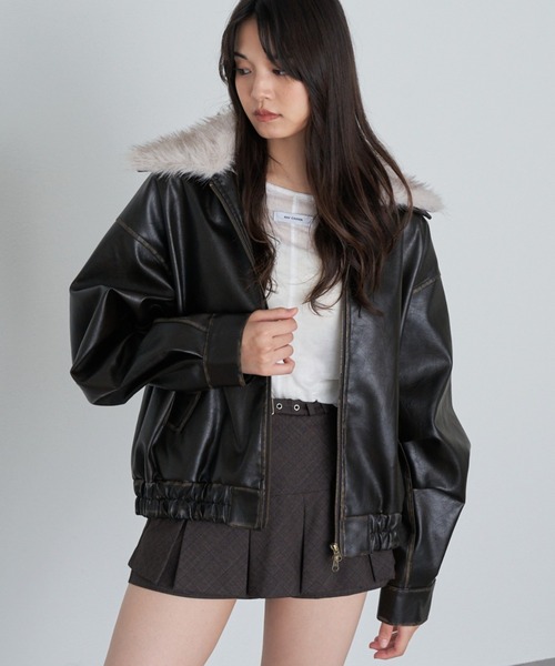 RAY CASSIN（レイカズン）の「レザーブルゾン（ブルゾン・レディース・ベージュ系その他2/ブラウン/ブラック・FREE）」の5枚目の写真