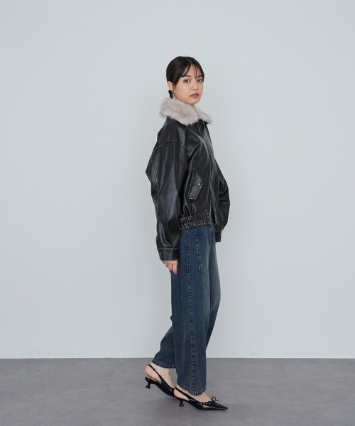 RAY CASSIN（レイカズン）の「レザーブルゾン（ブルゾン・レディース・ベージュ系その他2/ブラウン/ブラック・FREE）」の8枚目の写真