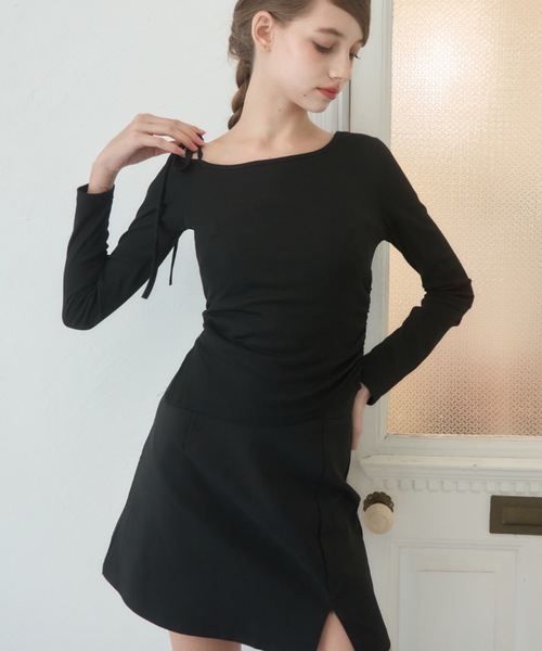 ワンショルリボントップス/one-shoulder ribbon tops（Tシャツ