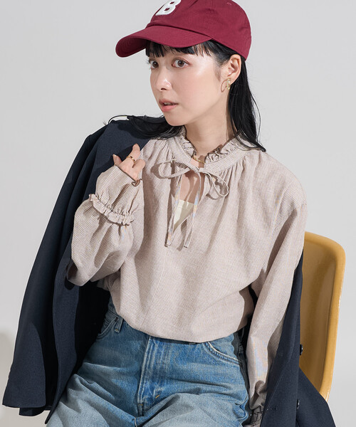 セール】前後2WAY フリルリボンブラウス/バックリボンブラウス（シャツ