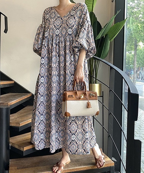 セール】エスニック柄2WAYロングワンピース（ワンピース）｜ReRe（リリ