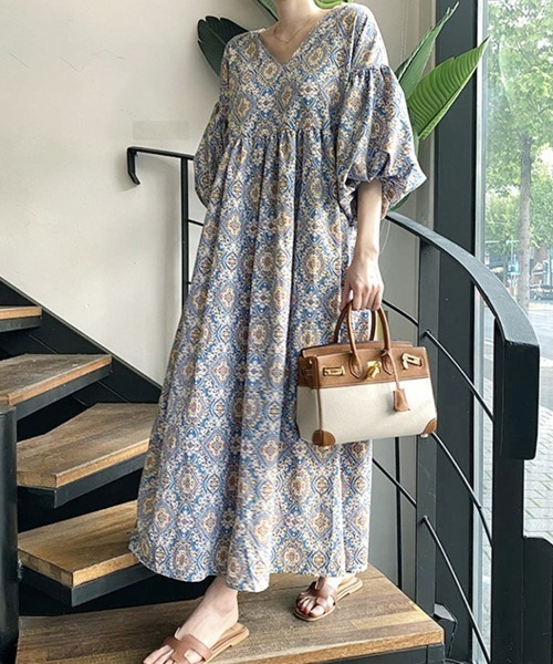 ReRe(リリ)の「エスニック柄2WAYロングワンピース(ワンピース・レディース・ライトカーキ/ブラック系その他/ブルー系その他/ブラック系その他2/ブラック系その他3/テラコッタ/ブラック/ブルー・FREE)」の10枚目の写真