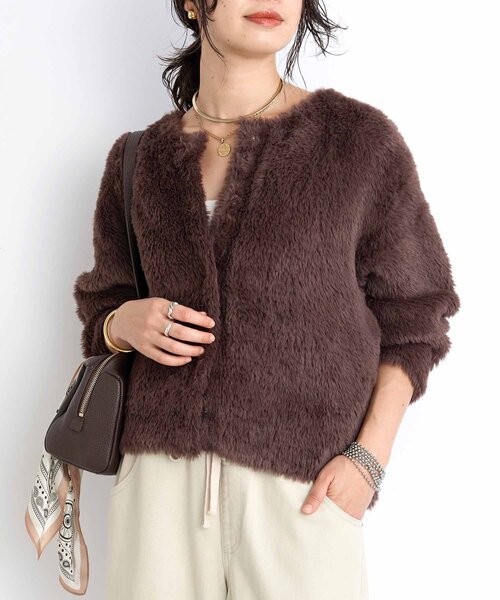 RIVE DROITE（リヴドロワ）の「【リバイバル/着映え】ダブルフェイスシャギーカーデ・2（カーディガン/ボレロ・レディース・グレイッシュベージュ/ブルー/ブラウン・FREE）」の2枚目の写真