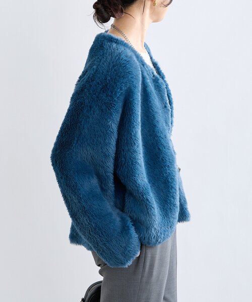 RIVE DROITE（リヴドロワ）の「【リバイバル/着映え】ダブルフェイスシャギーカーデ・2（カーディガン/ボレロ・レディース・グレイッシュベージュ/ブルー/ブラウン・FREE）」の6枚目の写真