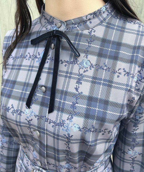 F i.n.t（フィント）の「プチフラワーチェック柄ケープ付きワンピース/fint フィント（ワンピース・レディース・ネイビー/ブラウン×イエロー・FREE）」の11枚目の写真