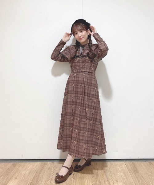 プチフラワーチェック柄ケープ付きワンピース（ワンピース）｜F i.n.t