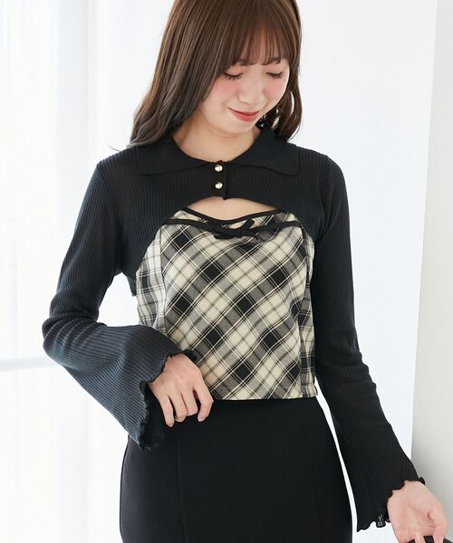 MAJESTIC LEGON（マジェスティックレゴン）の「バイカラーキャミ＆ショートボレロセット（ニット/セーター・レディース・ブラック/ベージュ/アイボリー/ブラック系その他・MEDIUM）」の3枚目の写真