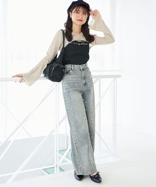 MAJESTIC LEGON（マジェスティックレゴン）の「バイカラーキャミ＆ショートボレロセット（ニット/セーター・レディース・ブラック/ベージュ/アイボリー/ブラック系その他・MEDIUM）」の9枚目の写真