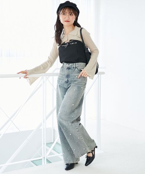 MAJESTIC LEGON（マジェスティックレゴン）の「バイカラーキャミ＆ショートボレロセット（ニット/セーター・レディース・ブラック/ベージュ/アイボリー/ブラック系その他・MEDIUM）」の10枚目の写真