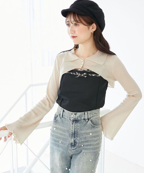 MAJESTIC LEGON（マジェスティックレゴン）の「バイカラーキャミ＆ショートボレロセット（ニット/セーター・レディース・ブラック/ベージュ/アイボリー/ブラック系その他・MEDIUM）」の12枚目の写真