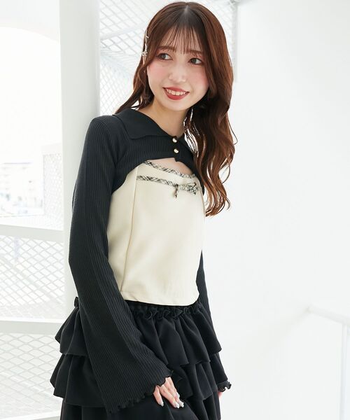 MAJESTIC LEGON（マジェスティックレゴン）の「バイカラーキャミ＆ショートボレロセット（ニット/セーター・レディース・ブラック/ベージュ/アイボリー/ブラック系その他・MEDIUM）」の19枚目の写真