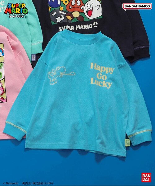 BANDAI(バンダイ)の「スーパーマリオ ボックスTシャツ(Tシャツ/カットソー・キッズ・ネイビー/オフホワイト/グリーン/ピンク/レインボー/ターコイズブルー・100/110/120/130/140/150)」の4枚目の写真