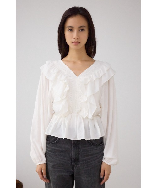 AZUL by moussy(アズールバイマウジー)の「ラッフルショルダー長袖ブラウス(シャツ/ブラウス・レディース・アイボリー/ブラック・SMALL/MEDIUM)」の15枚目の写真