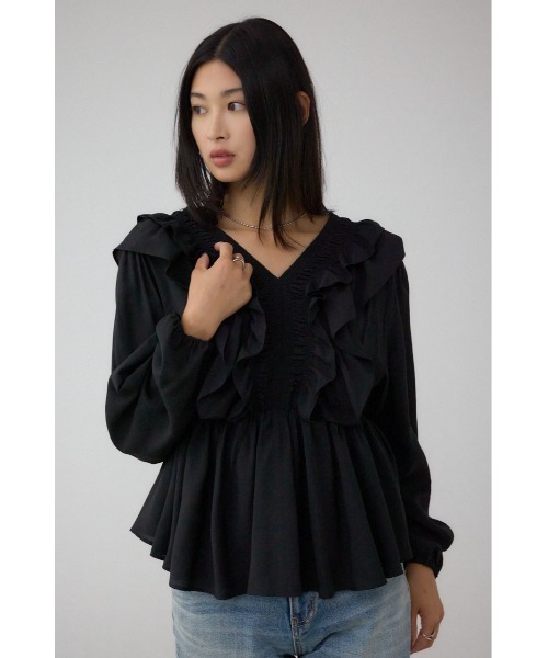 AZUL by moussy(アズールバイマウジー)の「ラッフルショルダー長袖ブラウス(シャツ/ブラウス・レディース・アイボリー/ブラック・SMALL/MEDIUM)」の19枚目の写真