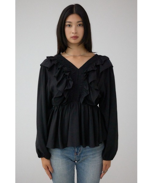 AZUL by moussy(アズールバイマウジー)の「ラッフルショルダー長袖ブラウス(シャツ/ブラウス・レディース・アイボリー/ブラック・SMALL/MEDIUM)」の21枚目の写真