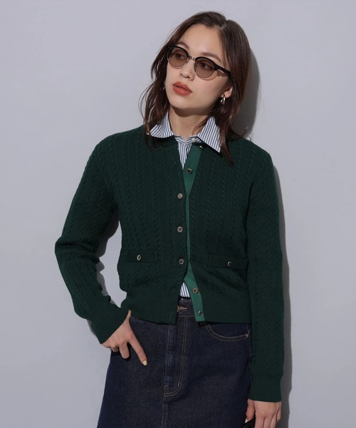 美品 Arpege story ケーブルアンサンブル グリーン Mサイズ ケーブルアンサンブル（ニット/セーター）｜Arpege story