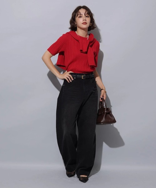 Arpege story ケーブルアンサンブル　茶 Arpege story ケーブルアンサンブル 茶 配色ケーブルカーデ