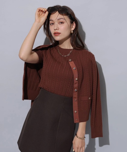 美品 Arpege story ケーブルアンサンブル グリーン Mサイズ ケーブルアンサンブル（ニット/セーター）｜Arpege story