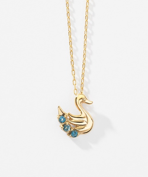 セール】K10 スワン/白鳥 カラーストーン ネックレス