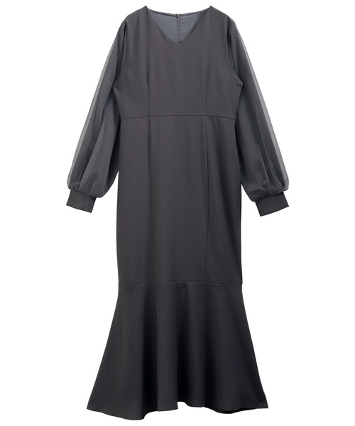 nouvellemoi(ヌーベルモイ)の「Vネックシアースリーブマーメイドワンピース(ワンピース・レディース・ブラック/チャコール/アイボリー・L/M/S)」の9枚目の写真