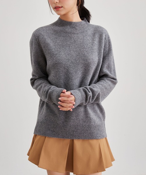 Lace Ladies(レースレディース)の「コットン ウール ハイネック ニット プルオーバー(ニット/セーター・レディース・ネイビー/グレー/アイボリー/ブラック・FREE)」の1枚目の写真
