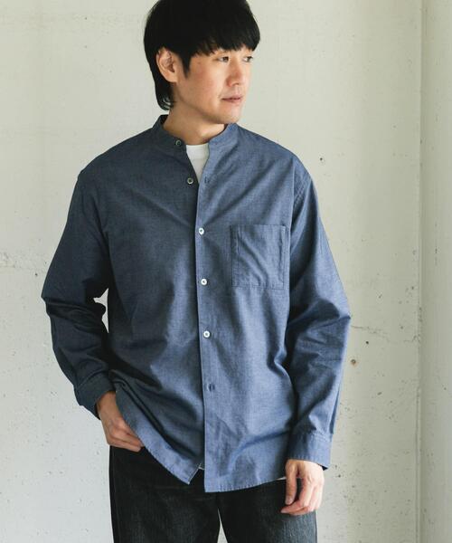 URBAN RESEARCH DOORS（アーバンリサーチドアーズ）の「ピーチ起毛 バンドカラー ロングスリーブシャツ（シャツ/ブラウス・メンズ・ブラウン/ネイビー/オフホワイト・LARGE/MEDIUM）」の5枚目の写真