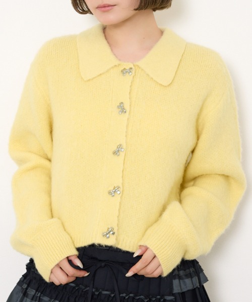 セール】RIBBON BUTTON SHAGGY C/D リボンボタン シャギー カーデ 秋服