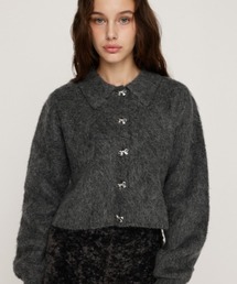 SLY | RIBBON BUTTON SHAGGY C/D リボンボタン シャギー カーデ 秋服 冬服(カーディガン/ボレロ)