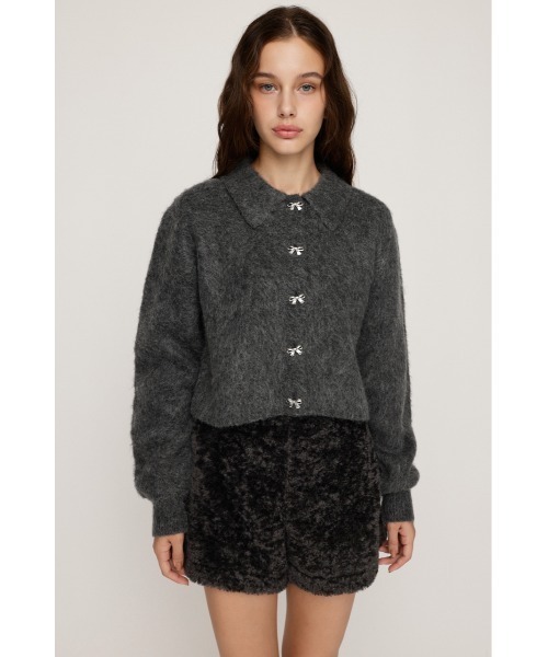 SLY（スライ）の「RIBBON BUTTON SHAGGY C/D リボンボタン シャギー カーデ 秋服 冬服（カーディガン/ボレロ・レディース・ライトイエロー/グレー/アイボリー・FREE）」の8枚目の写真
