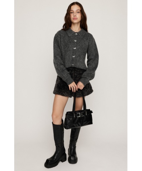 SLY（スライ）の「RIBBON BUTTON SHAGGY C/D リボンボタン シャギー カーデ 秋服 冬服（カーディガン/ボレロ・レディース・ライトイエロー/グレー/アイボリー・FREE）」の9枚目の写真