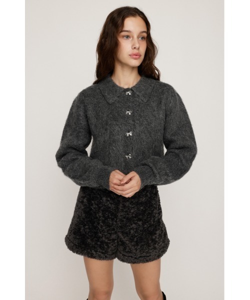 SLY（スライ）の「RIBBON BUTTON SHAGGY C/D リボンボタン シャギー カーデ 秋服 冬服（カーディガン/ボレロ・レディース・ライトイエロー/グレー/アイボリー・FREE）」の10枚目の写真