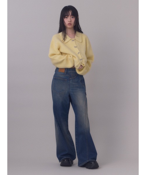 SLY（スライ）の「RIBBON BUTTON SHAGGY C/D リボンボタン シャギー カーデ 秋服 冬服（カーディガン/ボレロ・レディース・ライトイエロー/グレー/アイボリー・FREE）」の20枚目の写真