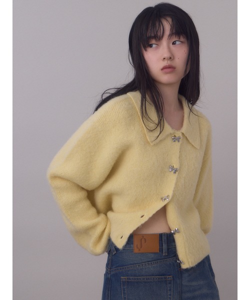 SLY（スライ）の「RIBBON BUTTON SHAGGY C/D リボンボタン シャギー カーデ 秋服 冬服（カーディガン/ボレロ・レディース・ライトイエロー/グレー/アイボリー・FREE）」の21枚目の写真
