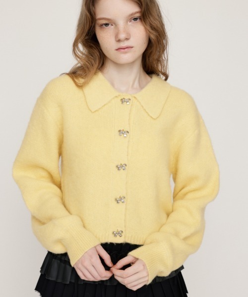 SLY（スライ）の「RIBBON BUTTON SHAGGY C/D リボンボタン シャギー カーデ 秋服 冬服（カーディガン/ボレロ・レディース・ライトイエロー/グレー/アイボリー・FREE）」の22枚目の写真