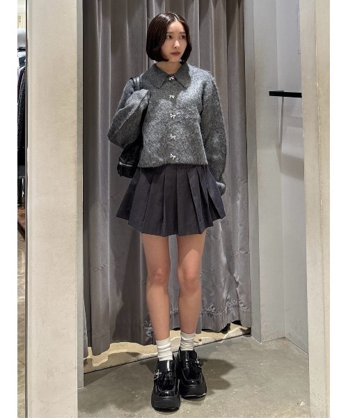 セール】RIBBON BUTTON SHAGGY C/D リボンボタン シャギー カーデ 秋服