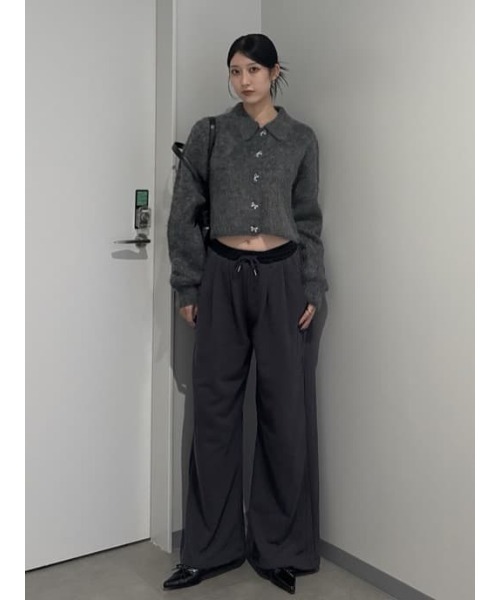SLY(スライ)の「RIBBON BUTTON SHAGGY C/D リボンボタン シャギー カーデ 秋服 冬服(カーディガン/ボレロ・レディース・ライトイエロー/グレー/アイボリー・FREE)」の10枚目の写真