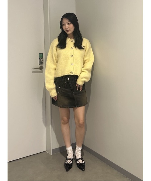 セール】RIBBON BUTTON SHAGGY C/D リボンボタン シャギー カーデ 秋服