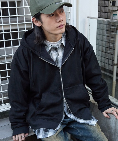 MONO-MART（モノマート）の「スウェードライク ボア オーバーサイズダブルジップパーカー（パーカー・メンズ・ブラック/ダークグレー/ブラウン/ライトグレー・L/M）」の14枚目の写真